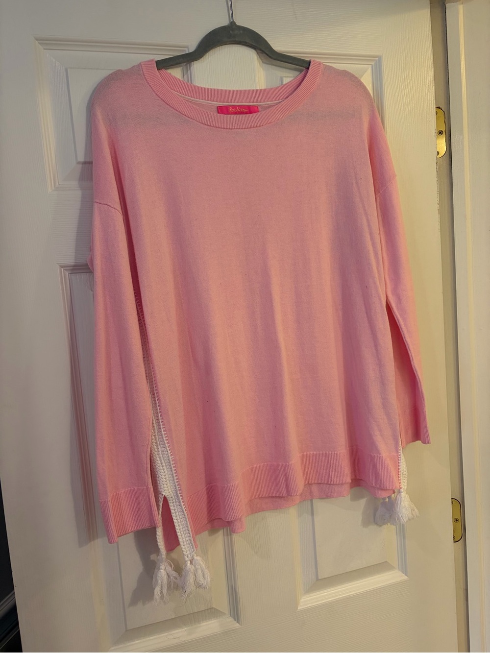 Lilly Pulitzer Pink Crew Neck Sweater with Tassel Trim